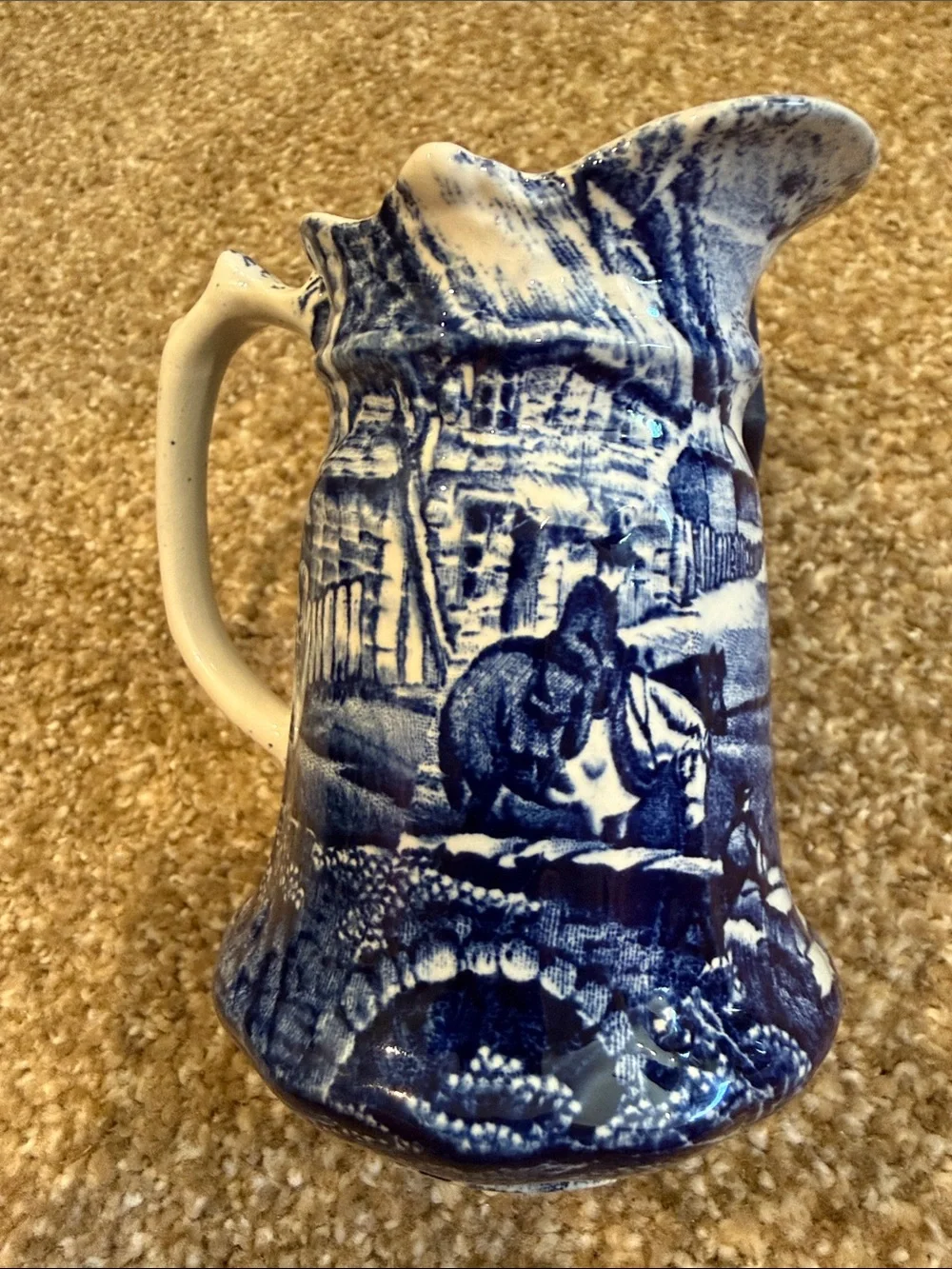 Blue Transferware Ceramic Creamer/Pitcher